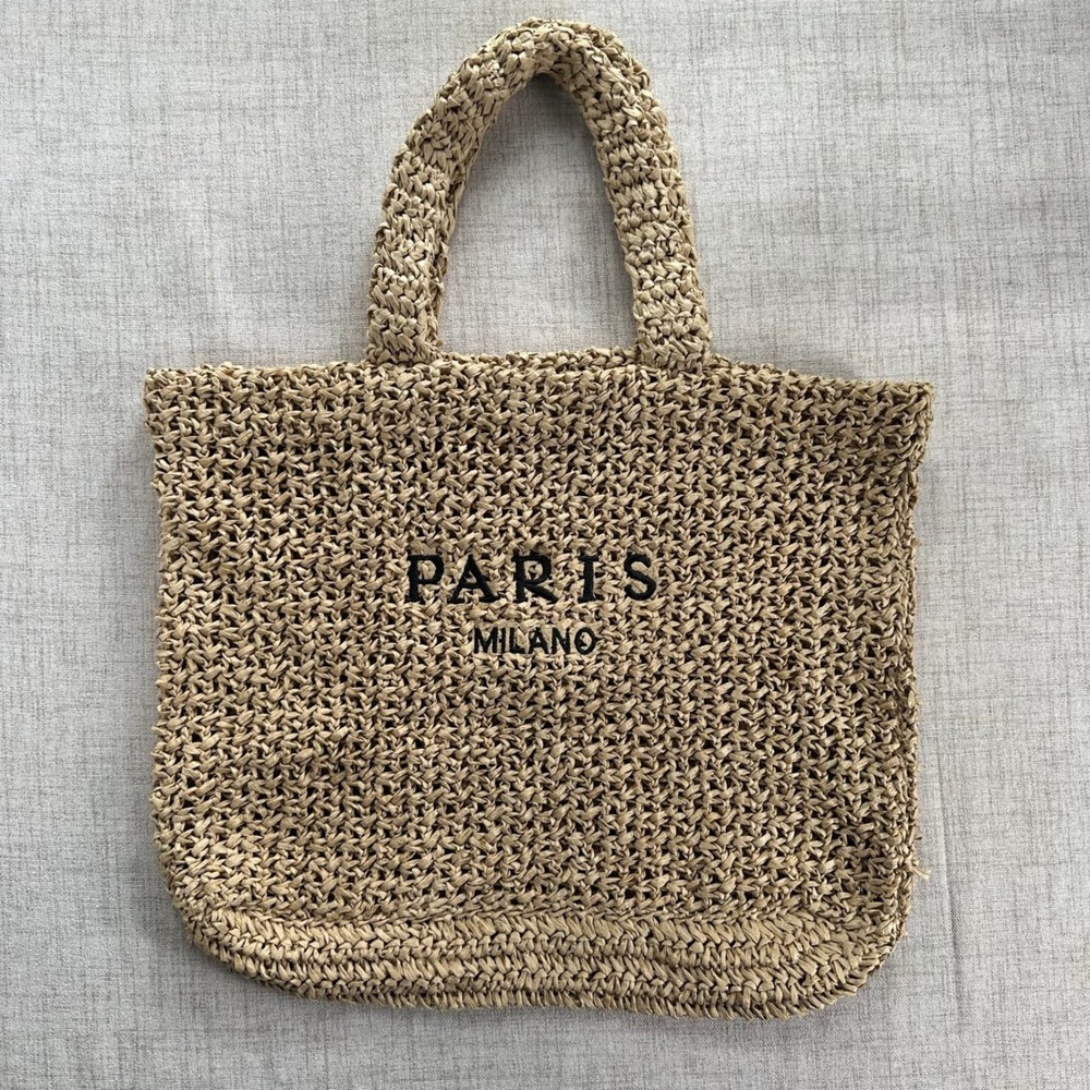 Paris Milano Raffia Woven Tote Bag Natural Straw Crochet Beach Shopper